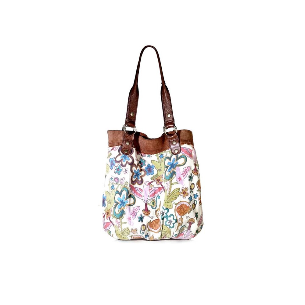 VINTAGE LUCKY BRAND Bag Large Floral Bag Canvas & Leather 18" Tote